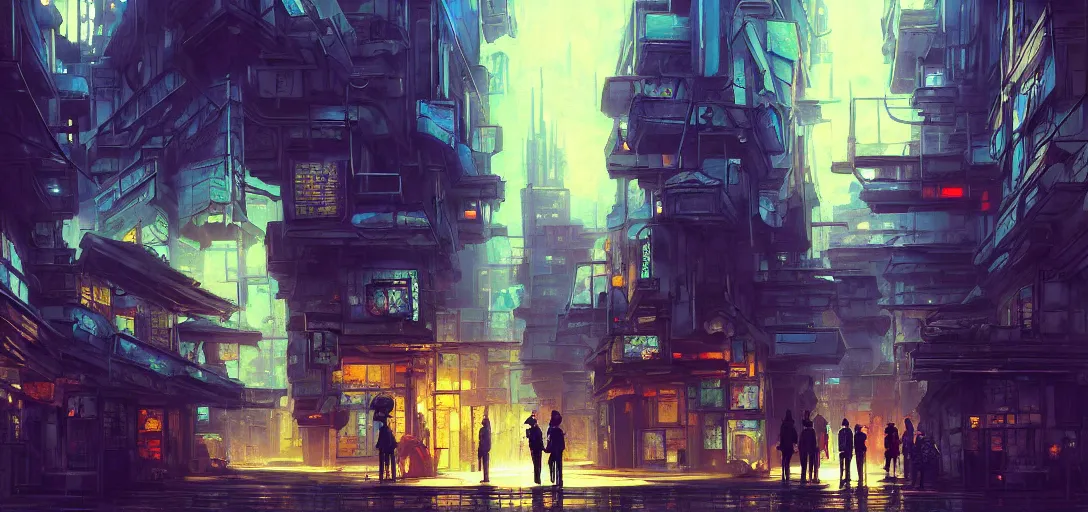 Image similar to baroque oil painting of anime key visual environment concept art of a cyberpunk city, brutalist, dark fantasy, rule of thirds, digital cel shading, fake hidden detail, trending on pixiv fanbox, acrylic palette knife and brush, style of makoto shinkai studio ghibli jamie wyeth james gilleard greg rutkowski