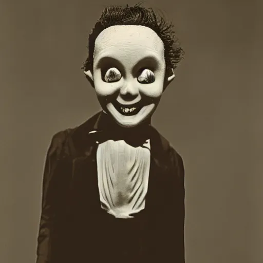 Image similar to ultra high detailed stunning portrait of a ventriloquist dummy in eraserhead, scary, horrifying, creepy