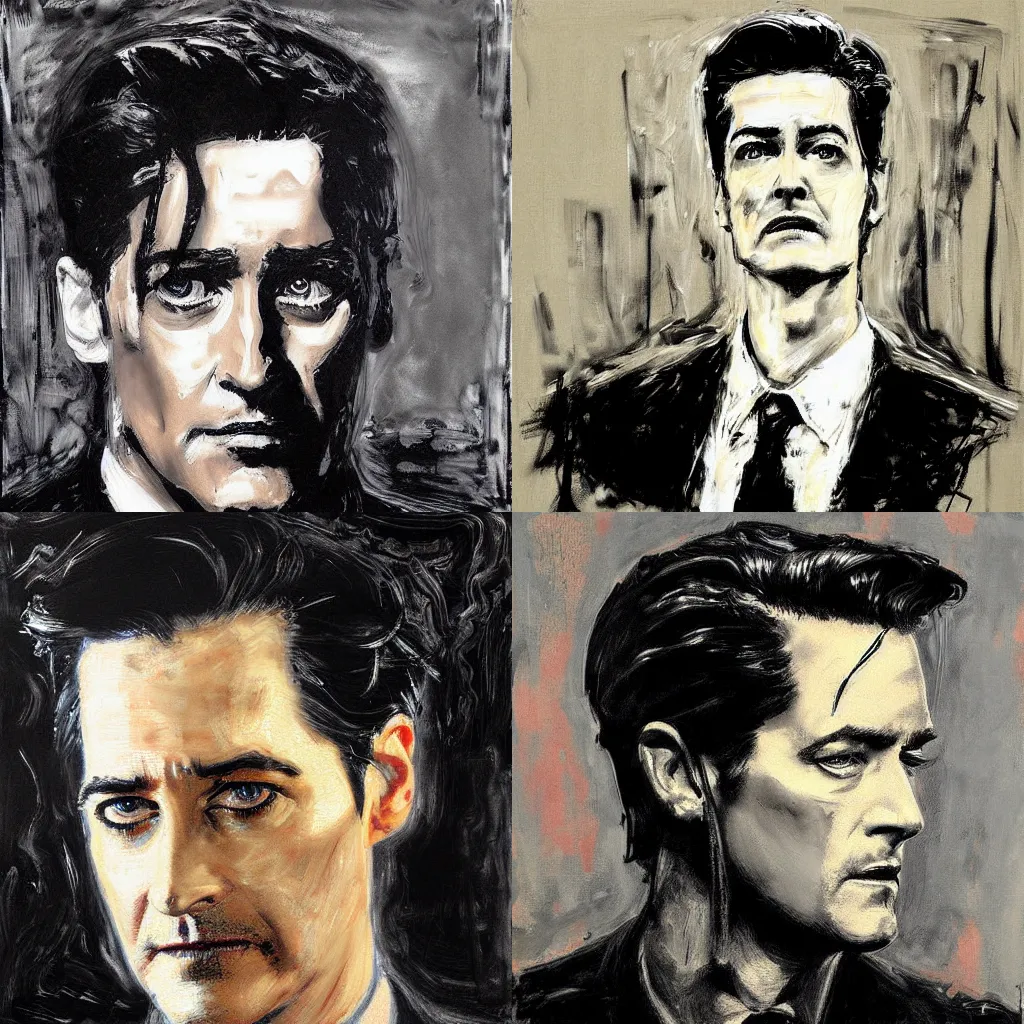 Prompt: painting Dale Cooper Kyle MacLachlan Twin Peaks by Guy Denning