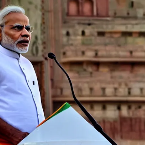 Prompt: narendra modi speaking on occasion of independence day from red fort in delhi.