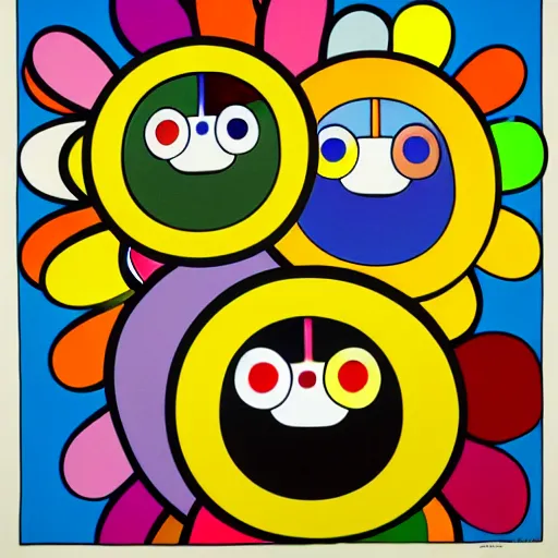 Prompt: silhouette of head exploding into flowers, bright colors, Takashi Murakami, Minimalist,