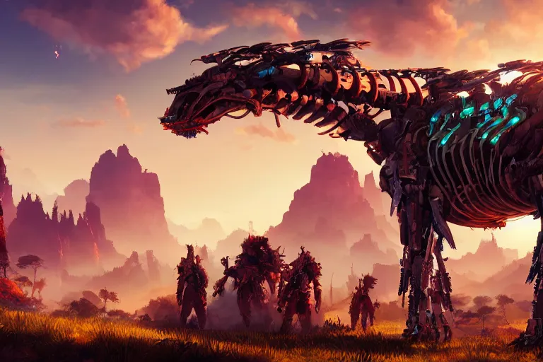 Image similar to bristleback machine mecanical creature robot of horizon forbidden west horizon zero dawn radiating a glowing aura global illumination ray tracing hdr fanart arstation by ian pesty and alena aenami artworks in 4 k