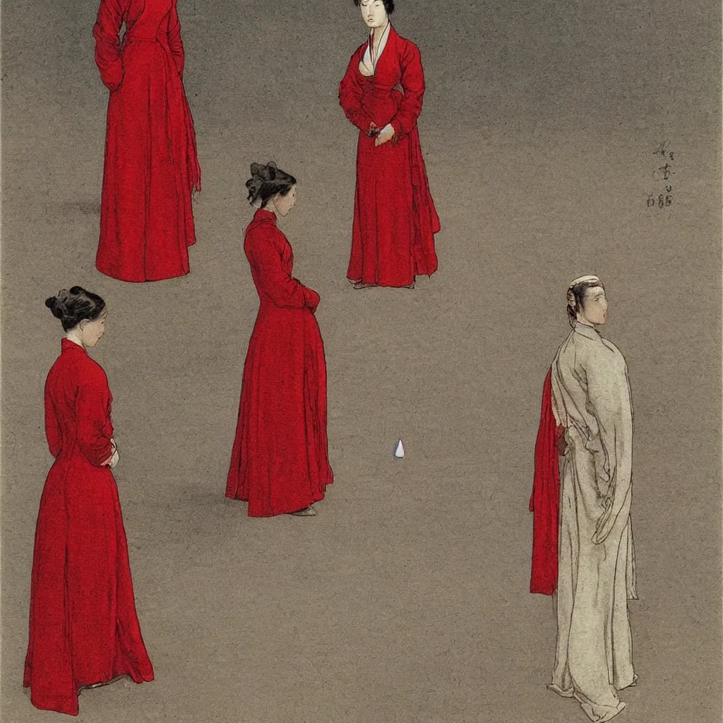 Image similar to a lady in a red cheongsam, highly detailed, comicstyle, by caspar david friedrich.