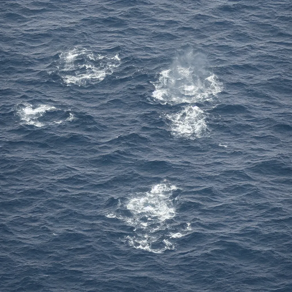 Prompt: a cube in the middle of the sea with images of a tumultuous sea on its sides. In the style of Richard Serra