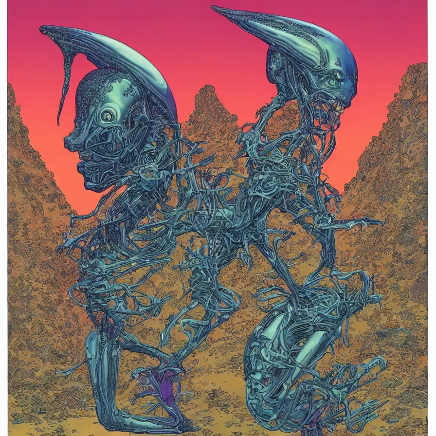 Image similar to ( an alien king, record jacket design ) by mœbius