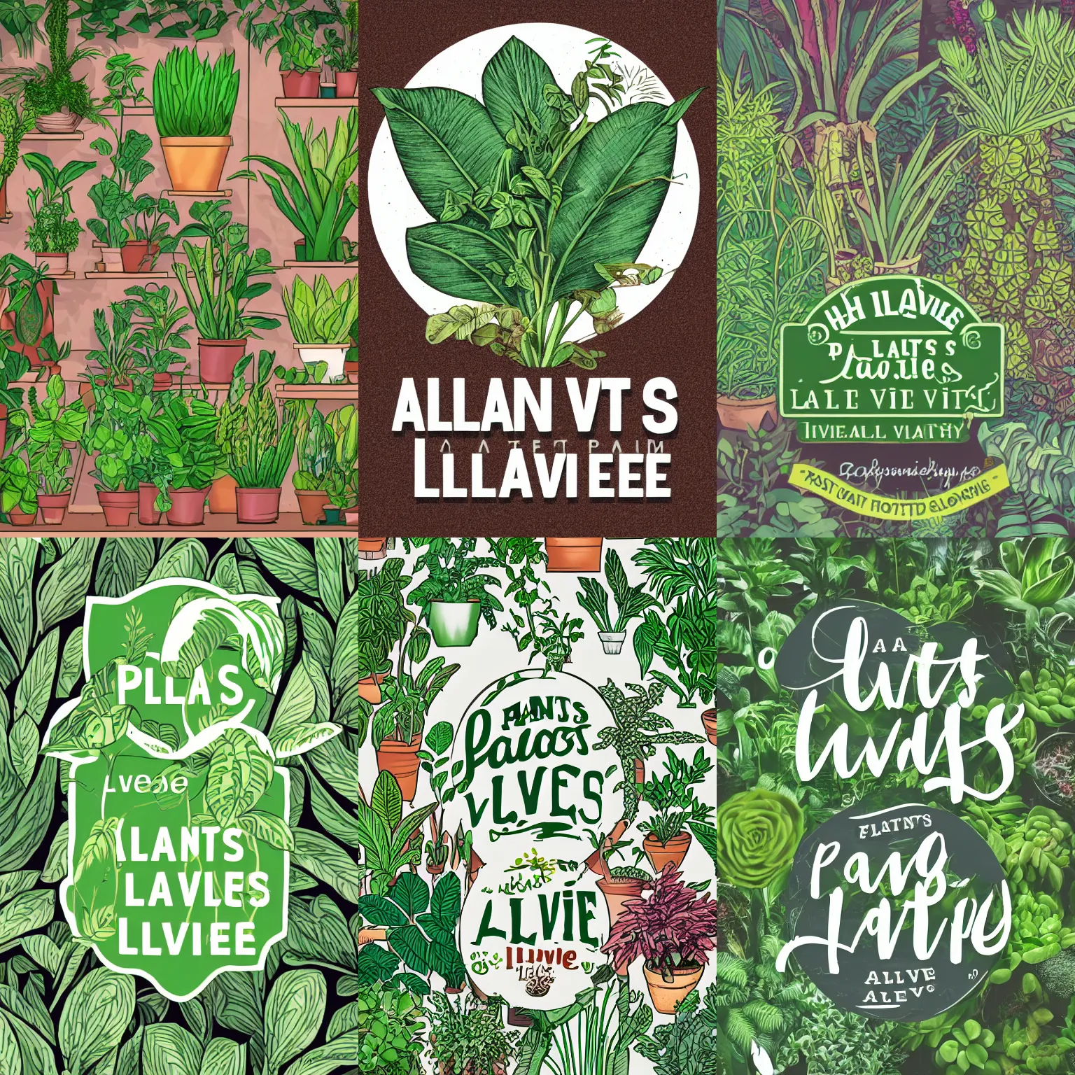 Prompt: a logo for a plant shop called plants alive, highly detailed, full shot, ambient lighting, illustration, digital art,