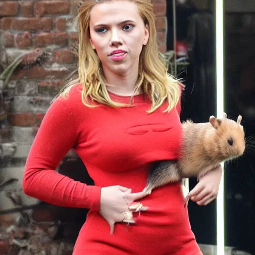 Image similar to scarlett johansson wearing a hamster costume