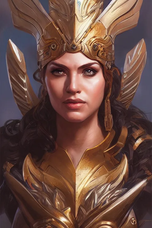 Image similar to amazon valkyrie athena, d & d, fantasy, portrait, highly detailed, headshot, digital painting, trending on artstation, concept art, sharp focus, illustration, art by artgerm and greg rutkowski and magali villeneuve