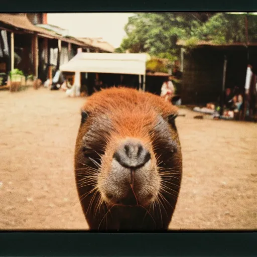 Prompt: Fancy capybara getting ready for a dinner at the festival, polaroid