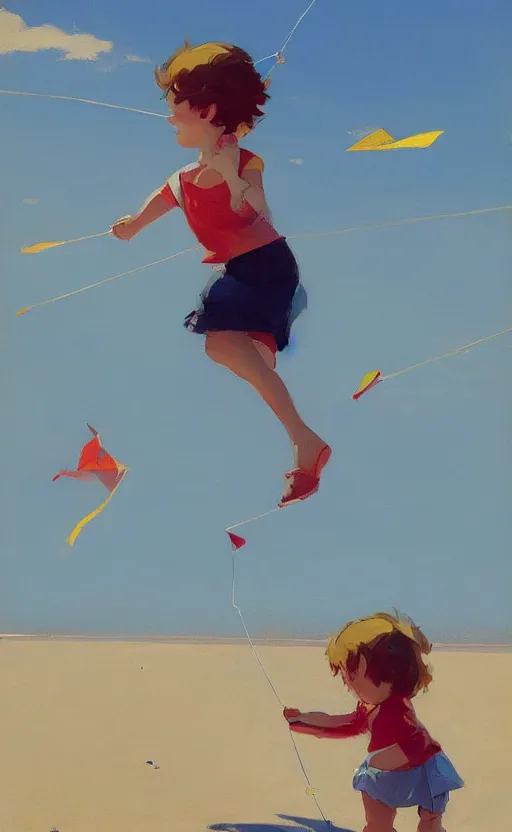 Image similar to child flying a kite at the beach by atey ghailan and garmash, michael, plein air, whimsical