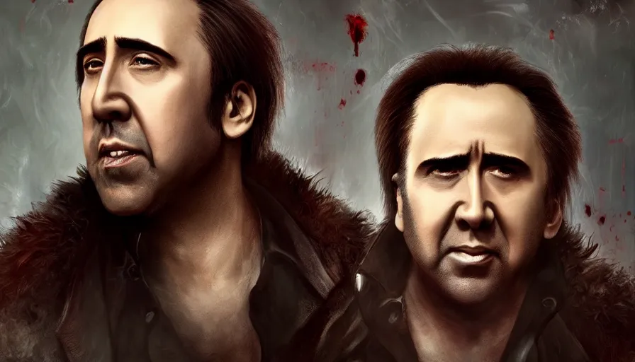 Image similar to nicolas cage is a vampire, hyperdetailed, artstation, cgsociety, 8 k