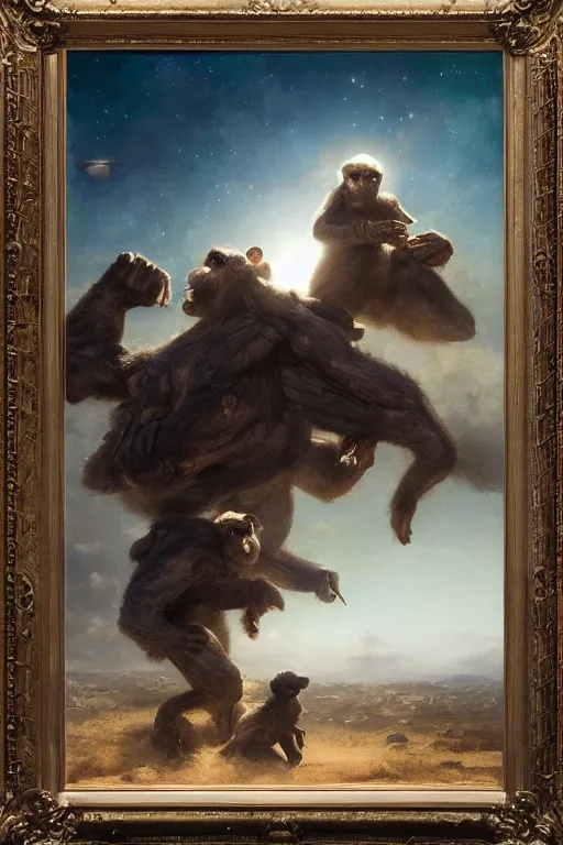 Prompt: space monkeys, 8 k, trending on artstation, smooth, sharp focus artwork by gustave courbet, mark keathley, greg rutkowski and annie leibowitz