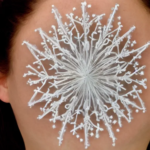 Prompt: silk snowflake surrounding a pretty face
