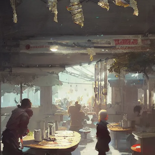 Image similar to a hawker centre, by greg rutkowski, digital art