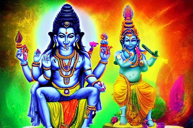 Image similar to india god shiva ganesh colorful stylized photoshop sweet painting