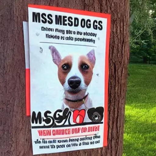 Image similar to missing dog poster stapled to telephone pole