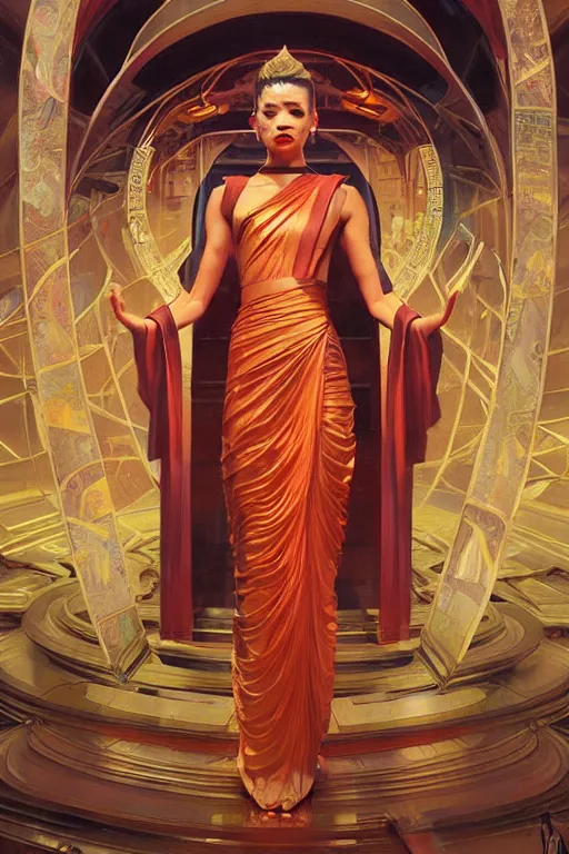 Prompt: temple, buddhism, futurism, painting by greg rutkowski, j. c. leyendecker, artgerm, donato giancola