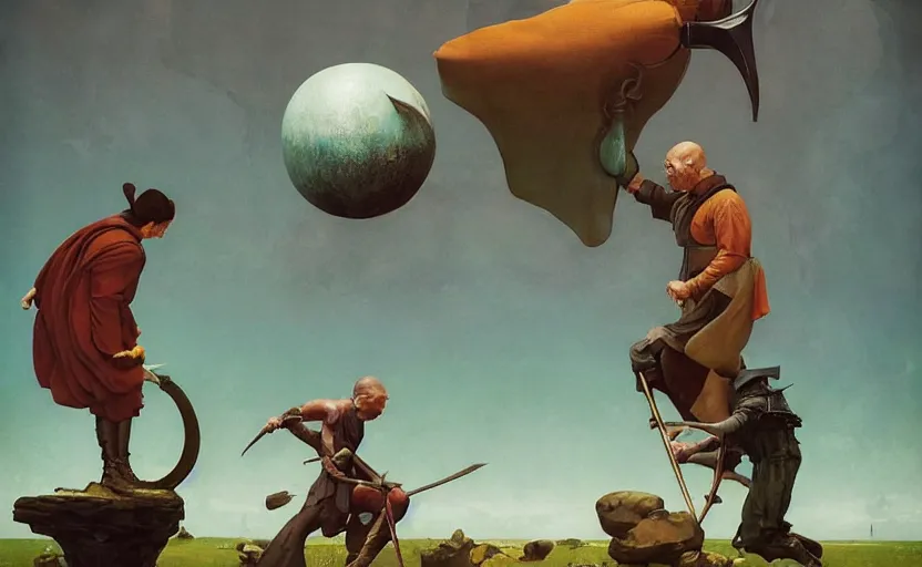 Image similar to full body cinematic fighting of gaunter o'dimm and the unseen elder, concept art, action pose, very coherent and colorful high contrast masterpiece by norman rockwell franz sedlacek hieronymus bosch dean ellis simon stalenhag rene magritte gediminas pranckevicius