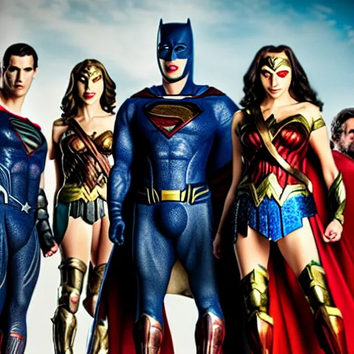 Image similar to gender swapped justice league, highly detailed, high quality, high resolution