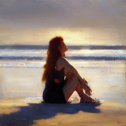 Prompt: “ a girl sitting on rockaway beach drinking a can of beer, morning light, by daniel gerhartz ”