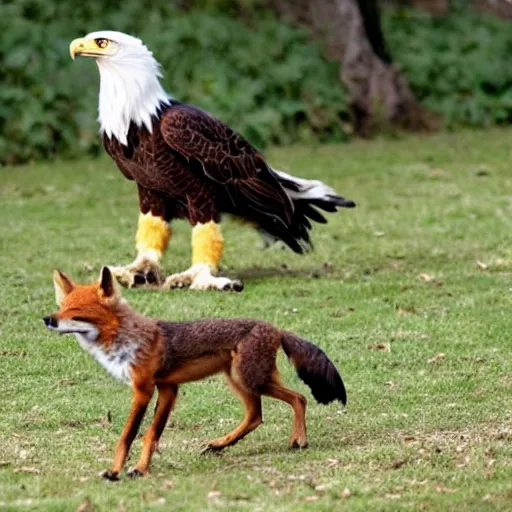 Image similar to eagle eagle eagle and a fox in a park