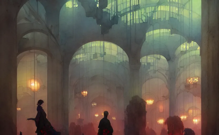 Image similar to armory. intricate, amazing composition, colorful watercolor, by ruan jia, by maxfield parrish, by marc simonetti, by hikari shimoda, by robert hubert, by zhang kechun, illustration, gloomy, volumetric lighting, fantasy