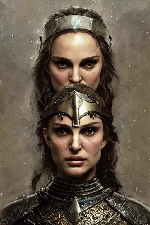 Image similar to natalie portman, legendary warrior, heroic, lord of the rings, tattoos, decorative ornaments, battle armor, by carl spitzweg, ismail inceoglu, vdragan bibin, hans thoma, greg rutkowski, alexandros pyromallis, perfect face, fine details, realistic shading photorealism