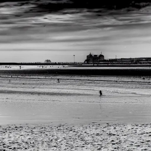 Prompt: weston super mare beach with a black hole in the sky