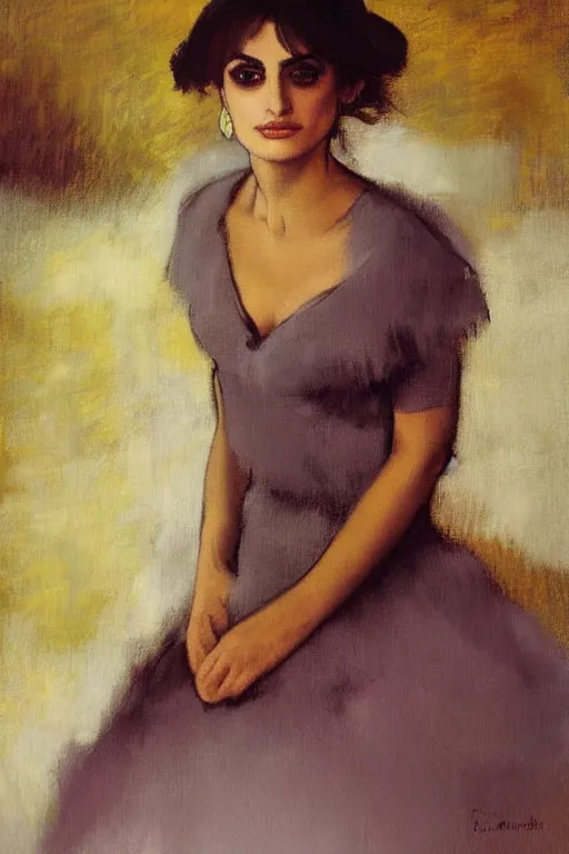 Image similar to oil painting, portrait of penelope cruz, artwork by edgar degas