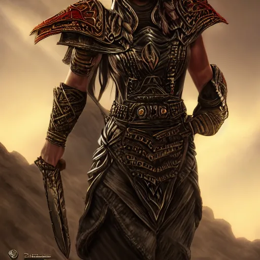 Image similar to unknown the elder scrolls vi hammerfall, charismatic rugged female redguard character portrait partially clothed in hooded metal - plated exquisitely detailed hooded battle armour, desert, tropical jungle setting, atmospheric lighting, painted, intricate, volumetric lighting, beautiful, rich deep colours masterpiece, sharp focus, ultra detailed