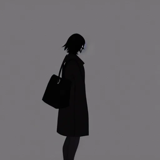Prompt: max caulfield wearing a trench coat walking through a dark square