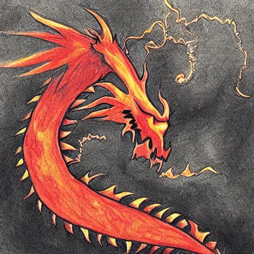 Prompt: “fire breathing dragon, children’s drawing”