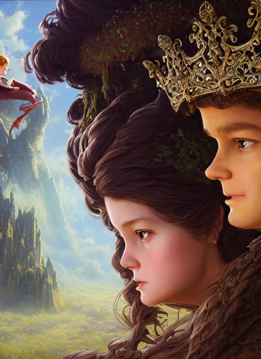 Image similar to highly detailed closeup portrait of a fairytale princess with a medieval goblin, stephen bliss, unreal engine, greg rutkowski, ilya kuvshinov, ross draws, hyung tae and frank frazetta, tom bagshaw, tom whalen, nicoletta ceccoli, mark ryden, earl norem, global illumination, god rays, detailed and intricate environment