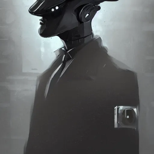 Prompt: a portrait of noir robot detective, in the style of greg rutkowski