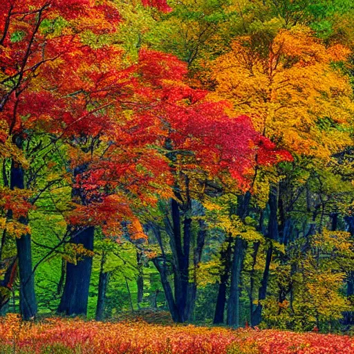 Prompt: fall colors in rhode island, landscape background