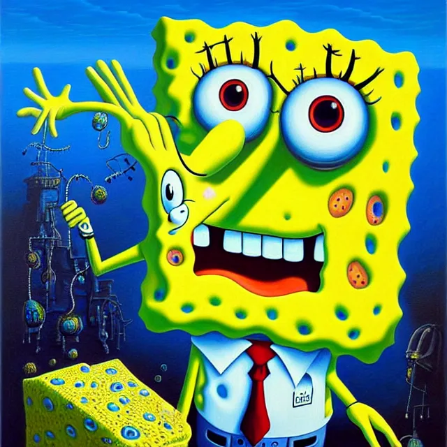 Image similar to an oil on canvas portrait of spongebob squarepants, surrealism, surrealist, cosmic horror, rob gonsalves, high detail