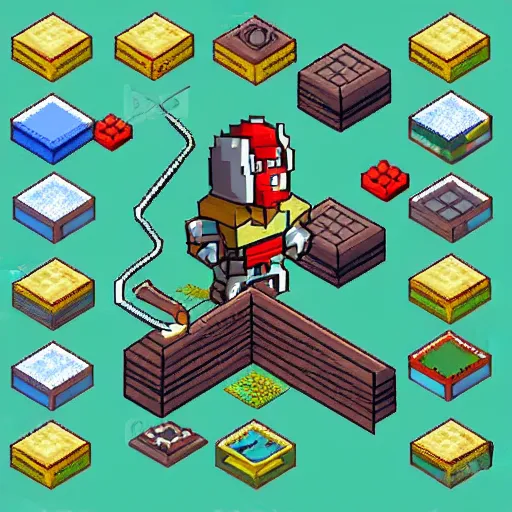 Image similar to isometric pixel art knight, astonishing detail