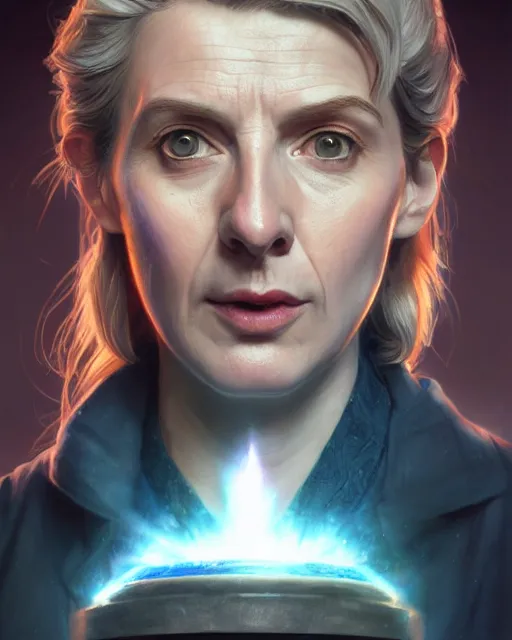 Image similar to doctor who portrait, highly detailed, d & d, fantasy, highly detailed, digital painting, trending on artstation, concept art, sharp focus, illustration, global illumination, ray tracing, realistic shaded, art by artgerm and greg rutkowski and fuji choko and viktoria gavrilenko and hoang lap