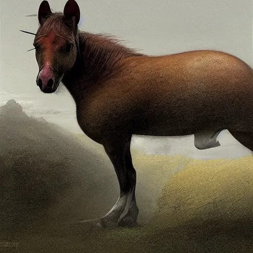 Image similar to hybrid of mouse and horse, half horse - half mouse, digital art fantasy art, art by george stubbs, jakub rozalski