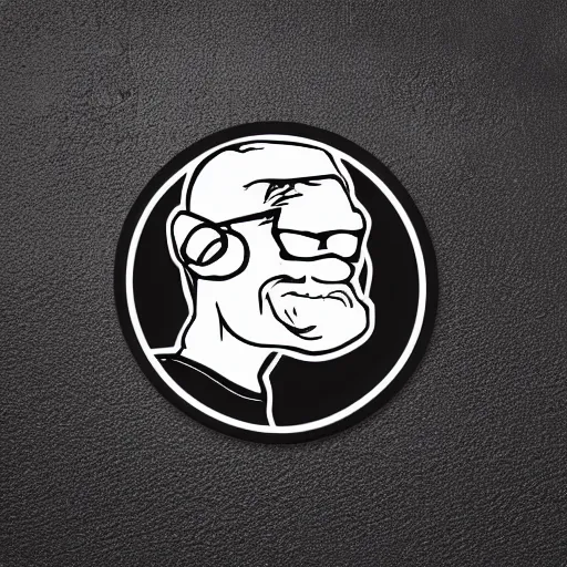 Image similar to svg sticker, centered, round-cropped, white-space-surrounding, Hank-Hill listening to headphones, flat colors, vector art