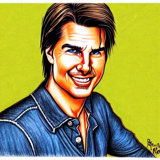 Image similar to a portrait drawing of Tom Cruise drawn by Robert Crumb