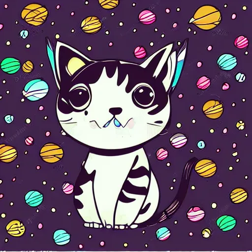 Prompt: cute kawaii cat, illustration, comics style