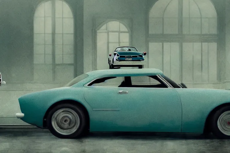 Image similar to hyperrealism aesthetic photography of detailed bird car in surreal scene from detailed art house movie in style of denis villeneuve and wes anderson