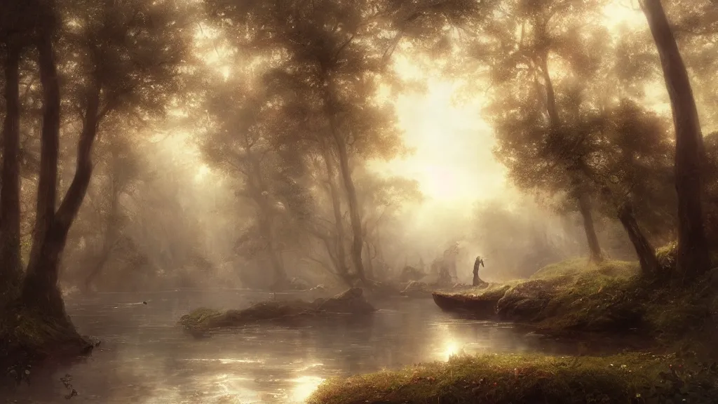 Image similar to [ searching for tom bombadil ] andreas achenbach, artgerm, mikko lagerstedt, zack snyder, tokujin yoshioka