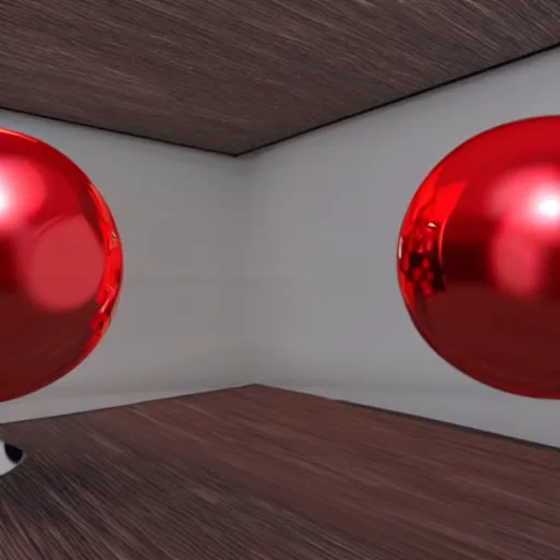 Prompt: chrome spheres on a red cube, rendered in unreal engine