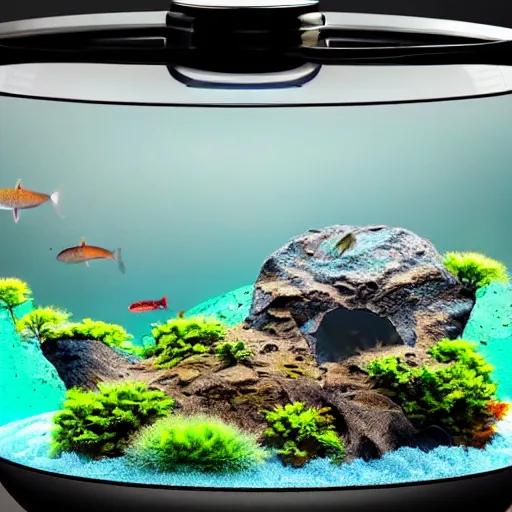 a fishbowl with a tiny mountain ecosystem inside of Stable Diffusion