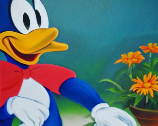 Image similar to Donald Duck painting a flower