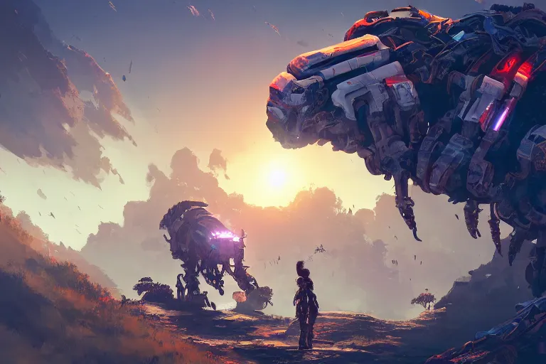 Image similar to burrower machine mecanical creature robot of horizon forbidden west horizon zero dawn radiating a glowing aura global illumination ray tracing hdr fanart arstation by ian pesty and alena aenami artworks in 4 k