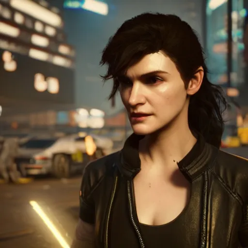 Image similar to a younger rachel weisz in cyberpunk 2 0 7 7, unreal engine 5 4 k, hyperdetailed photorealism