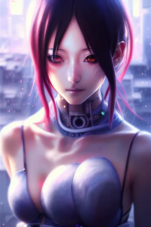 Image similar to ”ultra realistic, beautiful anime woman, modern, cyberpunk, intricate, elegant, super highly detailed, professional digital painting, artstation, concept art, smooth, sharp focus, no blur, no dof, extreme illustration, 8k resolution, beautiful, cinematic, art by artgerm and greg rutkowski and eiichiro oda”